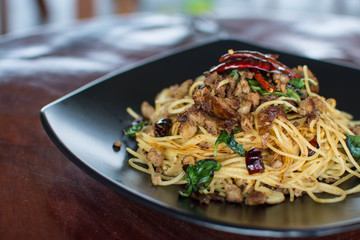 Stir-Fried Spaghetti with Sai Aua (Notrhern Thai Spicy Sausage)