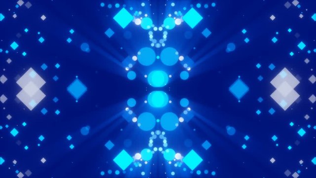 motion squares and particles, blue abstract background, loop