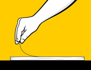 Hand picking paper sheet