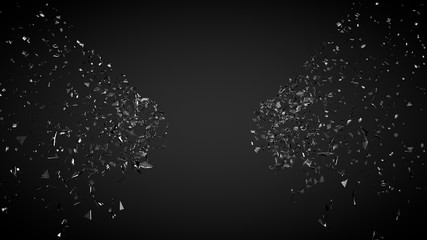 Beautiful fragments of glass splinters black background. 3d illustration, 3d rendering.