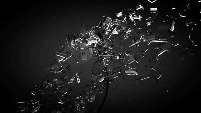 Beautiful fragments of glass splinters black background. 3d illustration, 3d rendering.