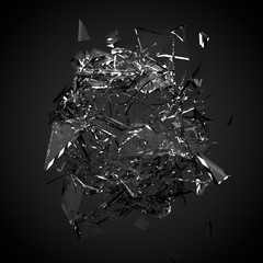Broken glass sphere black background. 3d illustration, 3d rendering.