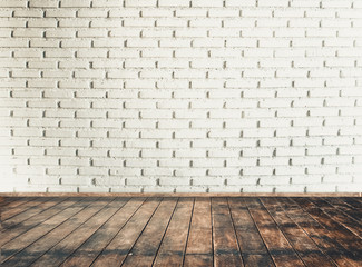vintage room with brick wall and wooden floor background