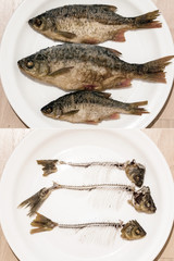 Fish is whole and the fish eaten