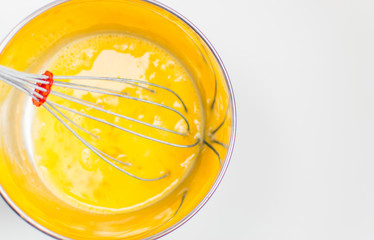 Whisk the eggs in a bowl.