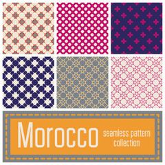 Set of 6 Morocco patterns background. Geometric seamless muslim ornament backdrop.