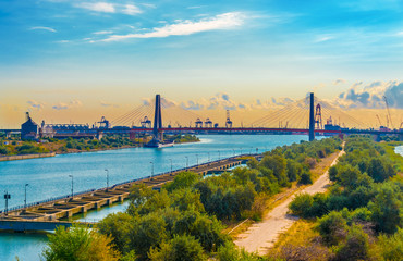 Beautiful landscape over the famous Agigea bridge infrastructure of Constanta, Romania