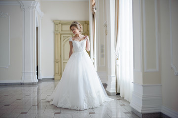 Beautiful bride in wedding dress before wedding ceremony