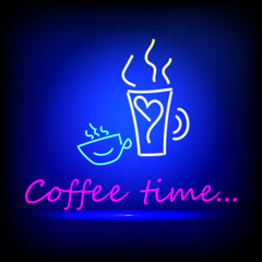 Coffee blue glowing neon ui ux icon. Glowing sign logo vector