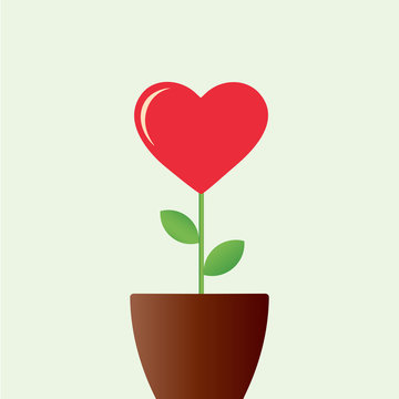 Flower in the form of heart in flower pot. Greeting card.  Flyers, invitation, posters. Isolated vector illustration