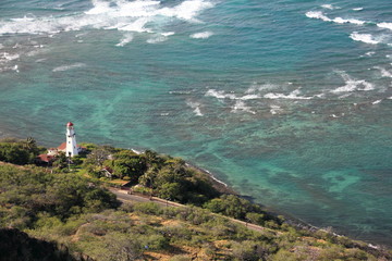 Fototapeta na wymiar Leuchtturm am Diamond Head Waikiki Oahu Hawaii USA