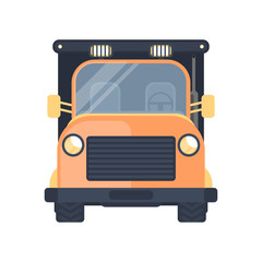 Lorry car front view. Truck for transportation varuous objects. Vector illustration.
