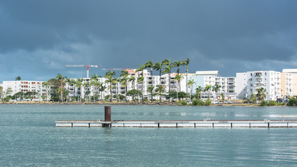 Guadeloupe, Pointe à Pitre city, panorama of the harbor from the sea
