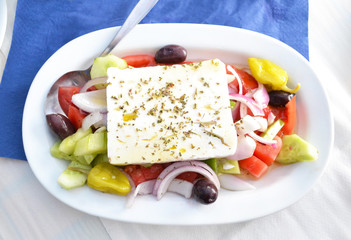 traditional greek mediterranean salad with the greek cheese feta