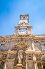 Beautiful street with ancient buildings in the center of Milan, Italy