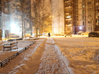 city quarter on a winter evening