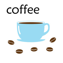 Cup of coffee with coffe beans