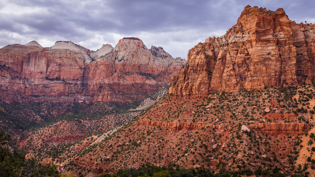 Red rocks. Amazing mountain landscape. Breathtaking view of the canyon. Zion National Park, Utah, USA