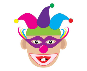 Funny clown with two teeth. Vector illustration