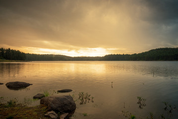 Lake sunrise  Beautiful sunrise view of Shiroka Polyana.