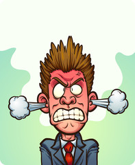 Steaming mad man with vapor coming out of his ears. Vector clip art illustration with simple gradients. Some elements on separate layers. 