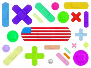 Various Colored Strips of ADHESIVE BANDAGES PLASTER - Medical Equipment - Colorful Pop Art Style