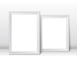 Frames near wall realistic templates vector illustration silver