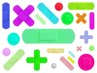 Various Colored Strips of ADHESIVE BANDAGES PLASTER - Medical Equipment - Colorful Pop Art Style