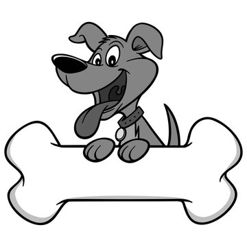 Dog with Bone Illustration - A vector cartoon illustration of a Dog with a giant bone.