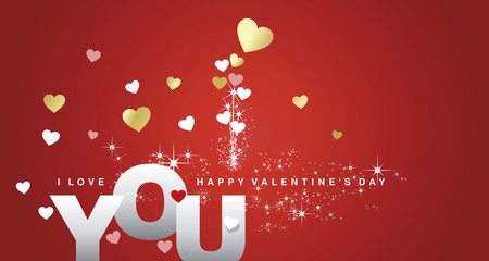 Naklejka premium I Love You Happy Valentines Day firework red landscape greeting card
