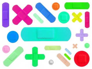 Various Colored Strips of ADHESIVE BANDAGES PLASTER - Medical Equipment - Colorful Pop Art Style