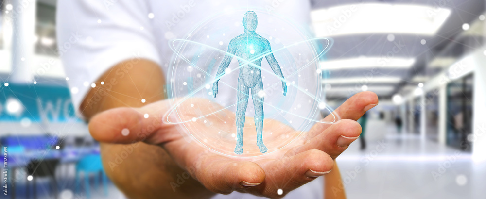 Fototapete businessman using digital x-ray human body scan interface 3d rendering