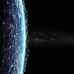 Connections system and datas exchanges on planet Earth 3D rendering