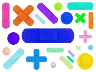 Various Colored Strips of ADHESIVE BANDAGES PLASTER - Medical Equipment - Colorful Pop Art Style