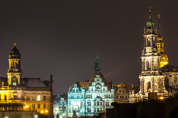 Fototapeta na wymiar Night view of the Old Town architecture with Elbe river embankment in Dresden, Saxony, Germany