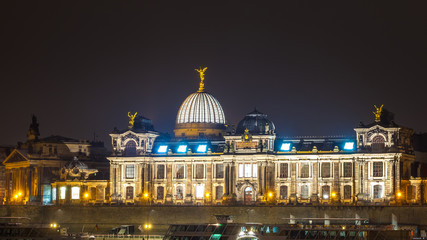 Fototapeta premium Night view of the Old Town architecture with Elbe river embankment in Dresden, Saxony, Germany