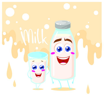Milk glass and bottle characters, vector illustration