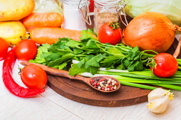 Ingredients for cooking borscht, Russian beet soup