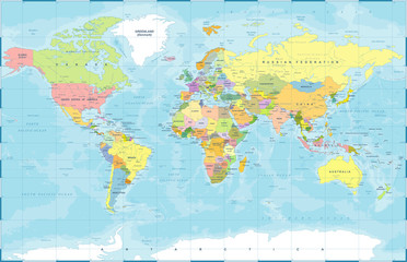 Naklejka premium Polityczna barwna mapa świata wektor