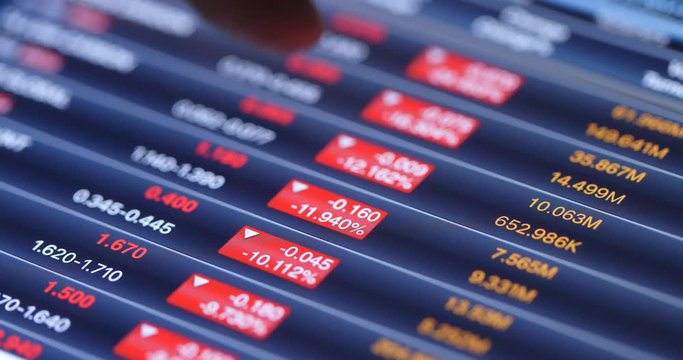 Stock market display showing drop prices
