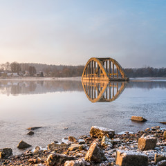 sunrise in the lake with bridge 
