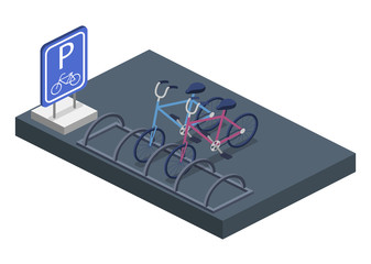 Parking for bicycles isometric 3D vector illustration