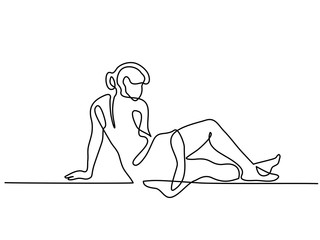 Continuous line drawing. Beautiful woman woman lying on her side. Vector illustration