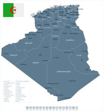 Algeria - map and flag Detailed Vector Illustration