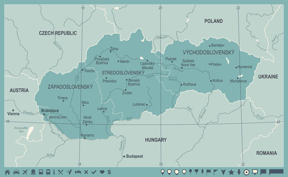 Slovakia Map - Vintage Detailed Vector Illustration