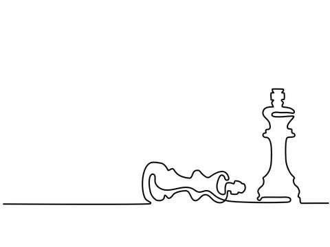 Continuous line drawing. Chess pieces queen and king. Vector illustration