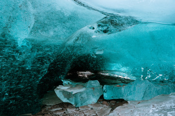 frozen ice cave at vatnajokull, iceland