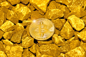 Bitcoin na złocie - obrazy, fototapety, plakaty