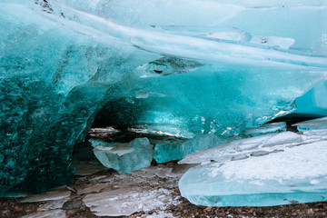 frozen ice cave at vatnajokull, iceland