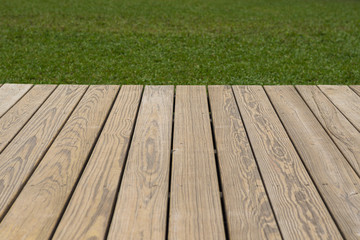 wood deck and grass background